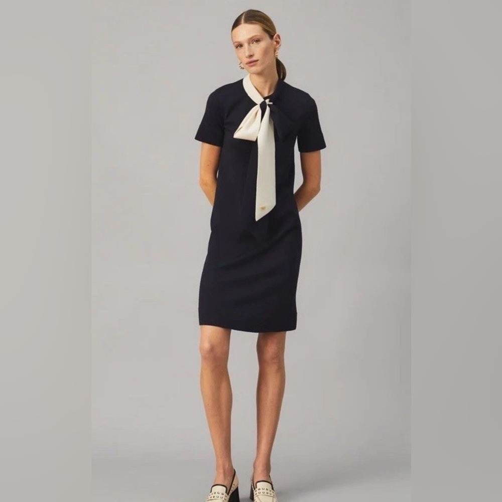 Tory Burch Black and White Tie Front Sheath Mini Dress
